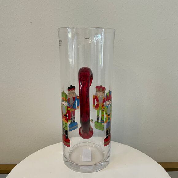 Hand Painted CHRISTMAS Nutcracker Glass Pitcher Chic Holiday Barware New - Picture 6 of 12